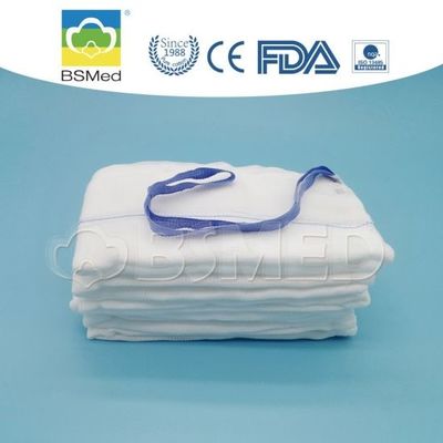 Gạc vô trùng dùng trong phẫu thuật bụng, có dây nhìn thấy dưới tia X, cotton thấm hút cao và vòng màu xanh dương cho phẫu thuật mở tổng quát